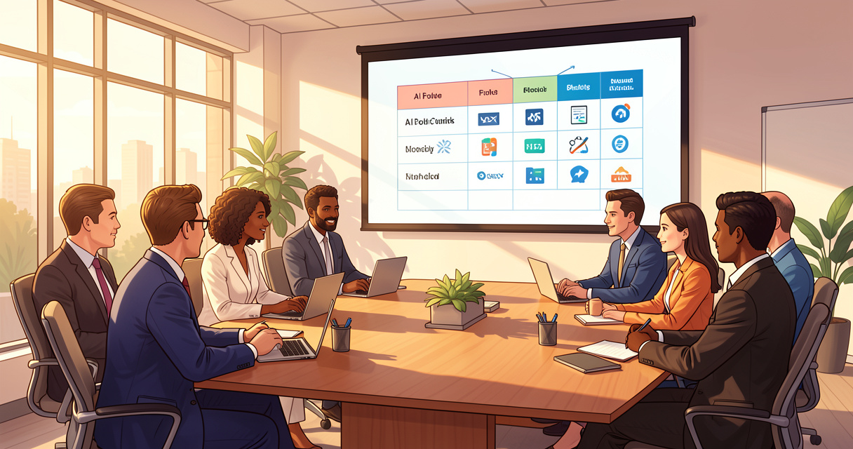 Groupe de commerciaux en formation IA prospection comparant les outils et méthodes