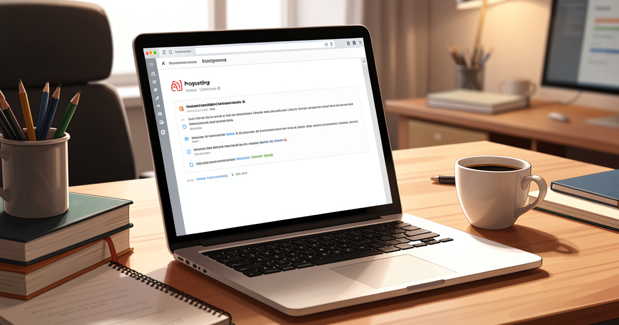 Écran d'ordinateur affichant une séquence d'emails de prospection générée par IA sur un bureau professionnel