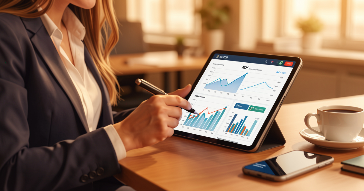 Analyse de retour sur investissement d’une formation IA avec graphiques et tablette