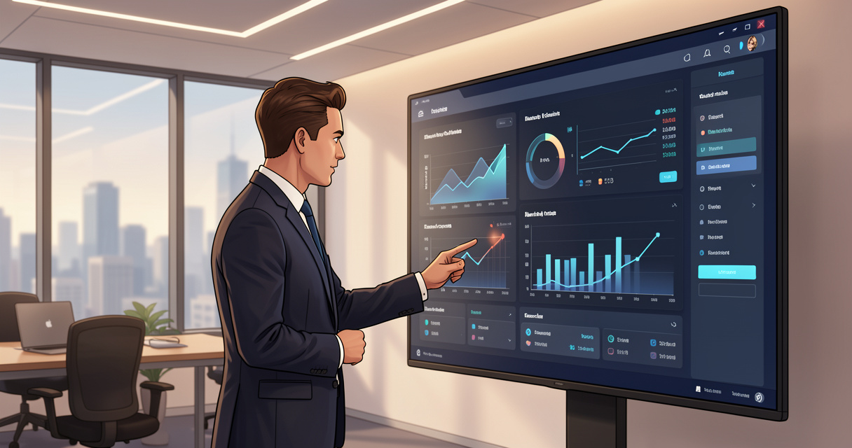 Marketeur professionnel analysant des données marketing avec intelligence artificielle sur écran tactile, formation IA m