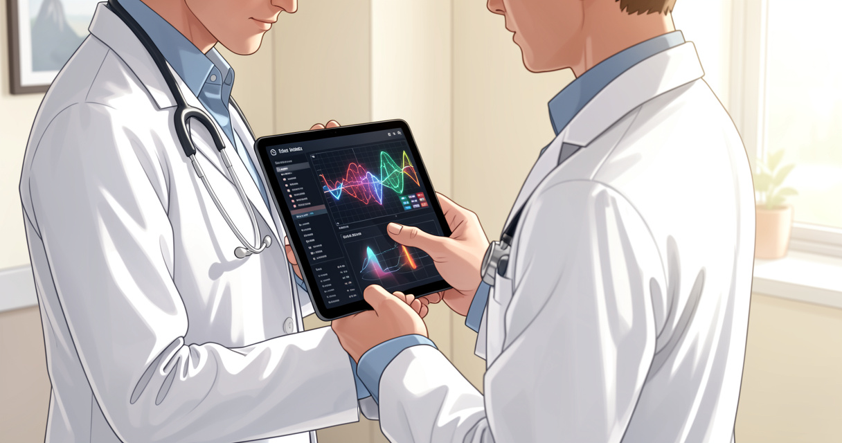 Médecin utilisant une tablette avec intelligence artificielle pour le diagnostic en formation IA santé