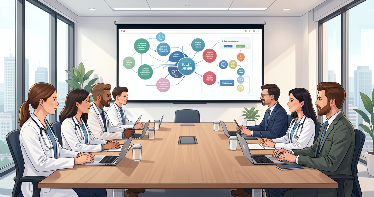 Professionnels de santé en formation IA santé assistant à une présentation sur les algorithmes médicaux