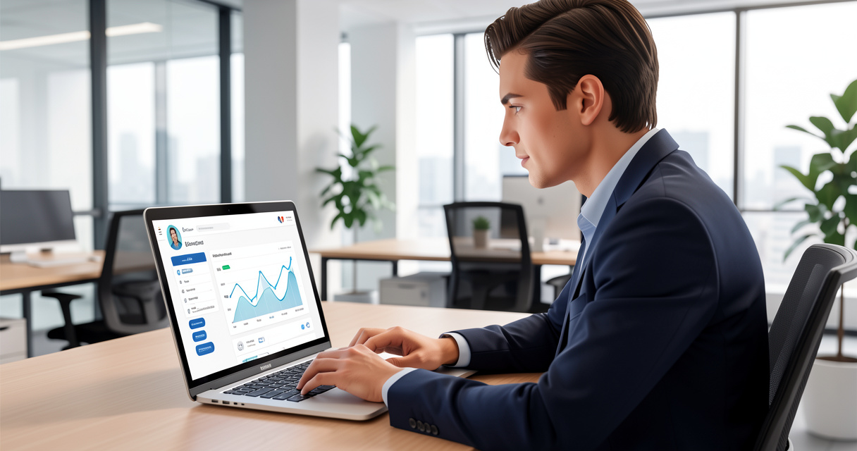 Commercial utilisant l'IA pour analyser ses performances de vente sur un tableau de bord