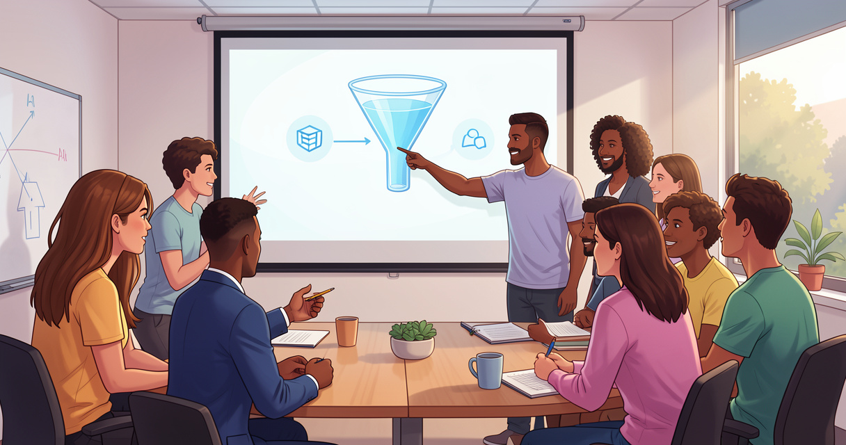 Équipe en formation IA vente avec présentation des outils d'intelligence artificielle