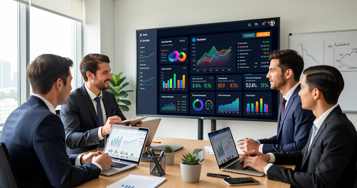 Équipe finance utilisant l'IA pour le reporting et l'analyse des tableaux de bord.
