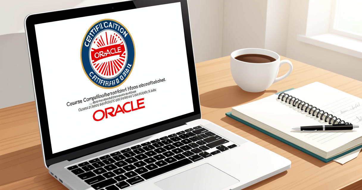 Certificat de formation Oracle développeur affiché sur un ordinateur portable