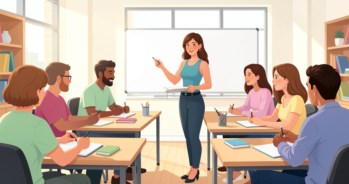 Formatrice professionnelle animant une formation pour adultes dans une salle moderne