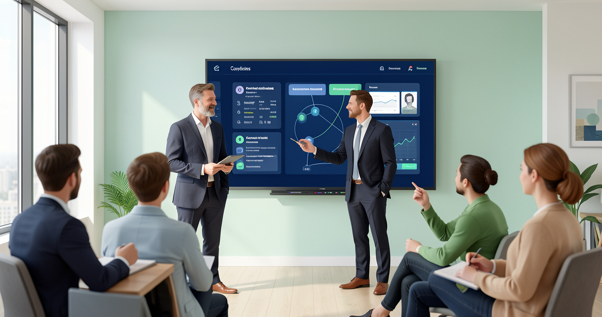 Équipe de formation analysant un parcours de compétences assisté par intelligence artificielle.