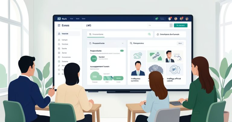 Équipe de formation analysant un tableau de bord LMS sécurisé