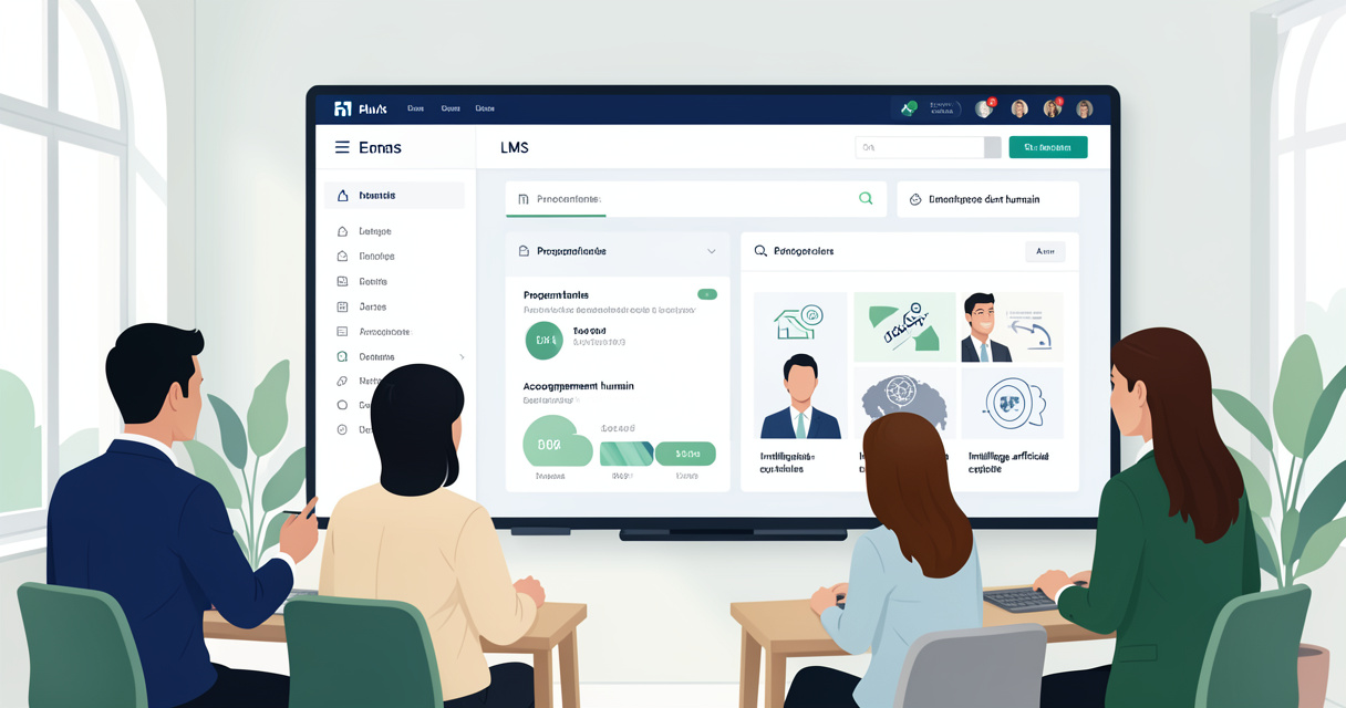 Équipe de formation analysant un tableau de bord LMS sécurisé