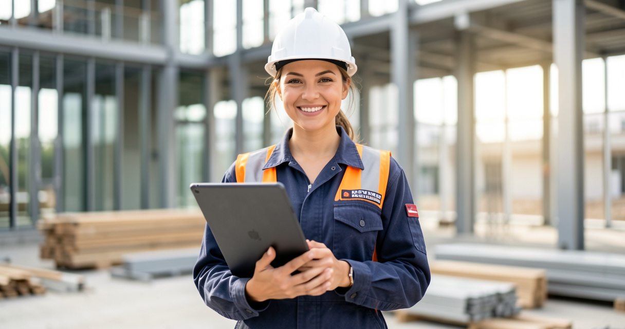 Femme électricienne souriante sur un chantier, un métier manuel bien payé pour les femmes
