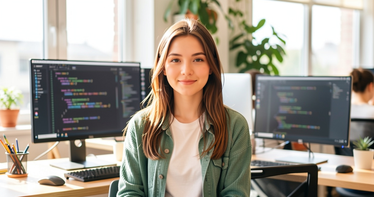 Jeune développeuse web dans un espace de coworking, un métier qui paye bien une femme en 2026