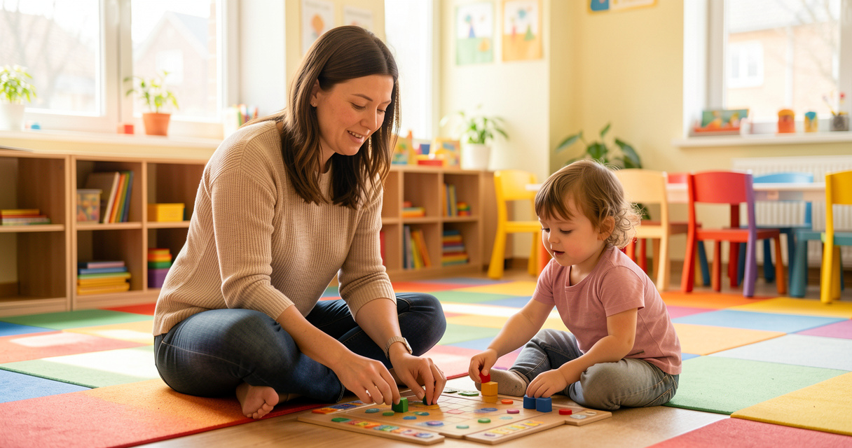Éducatrice spécialisée accompagnant un enfant en centre médico-social
