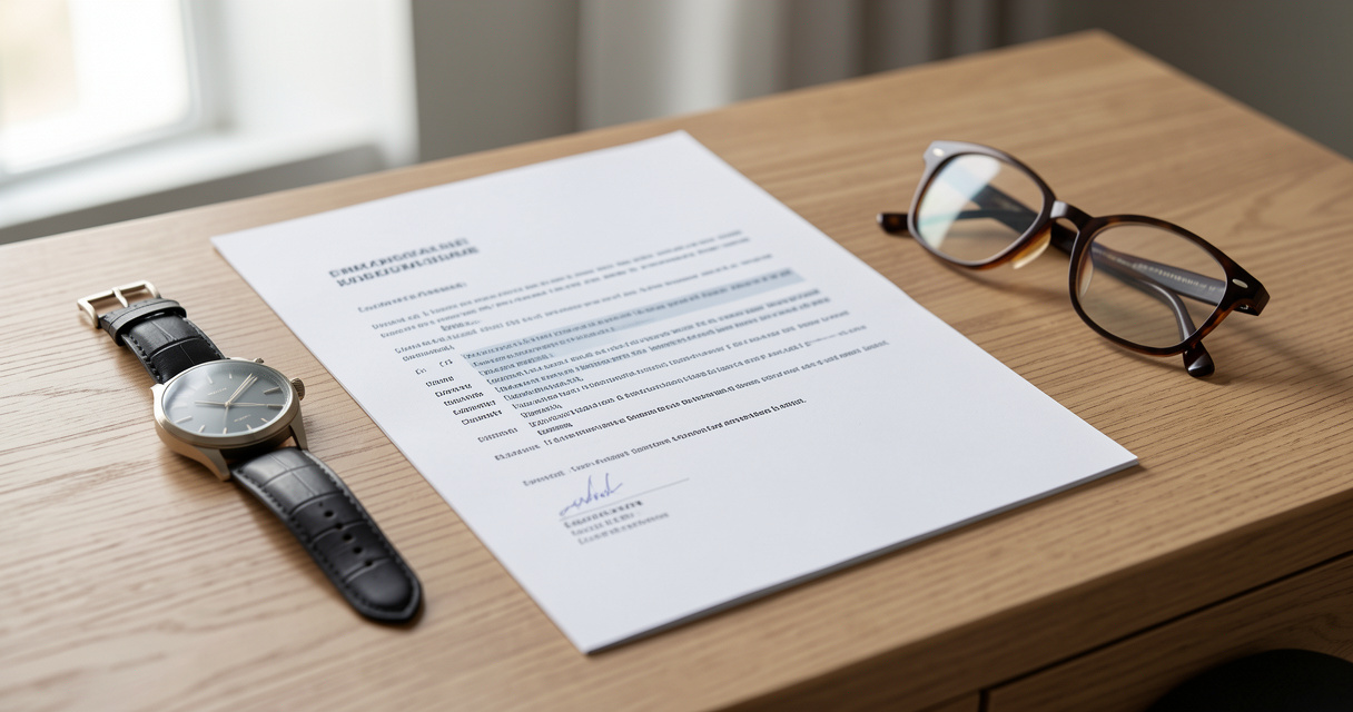 Contrat de travail sans horaires posé sur un bureau avec une montre